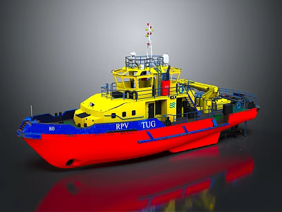 RIV TUG Tugboat Featuring Yellow Upper Blue Middle And Red Lower Sections 3d model RIV TUG Tugboat Featuring Yellow Upper Blue Middle And Red Lower Sections 3d model