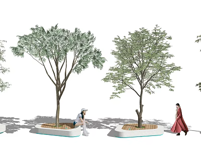 Urban Tree Pit Design With Green Trees And People Walking Nearby 3d model