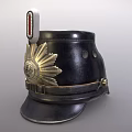 Vintage Black Military Helmet with Golden Star Shaped Badge and Metal Decorations
