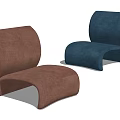 Set of Two Curved Leisure Chairs in Brown and Blue Upholstered Design