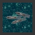 Three Military Warships Cruising Through Blue Ocean Waters With Coral Reefs