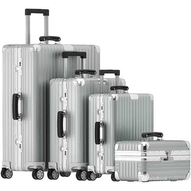 Sleek Aluminum Travel Luggage Set With Modern Design And Various Sizes For Travel 3d model 