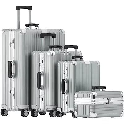 Sleek Aluminum Travel Luggage Set With Modern Design And Various Sizes For Travel 3d model