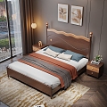 Nordic Bedroom Solid Wood Double Bed 3d model