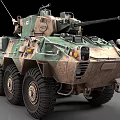 Military Wheeled Tank with Camouflage Paint Turret Cannon and Antenna Detailed Exterior Design