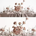 Elegant Dinnerware Set With Pink Roses Candles And Table Decorations