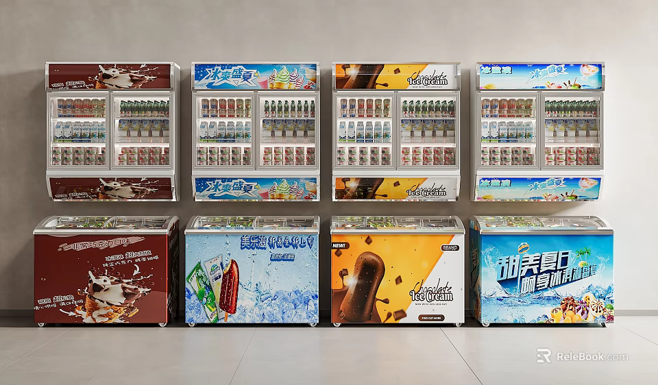 Transparent Door Commercial Refrigerators and Freezers for Store Beverage Ice Cream 3d model 