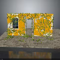 Orange Wall Structure With Climbing Vines Window Doorway And Stone Slab Floor