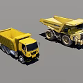 Two Yellow Heavy Duty Dump Trucks Road And Mining Types With Large Tires