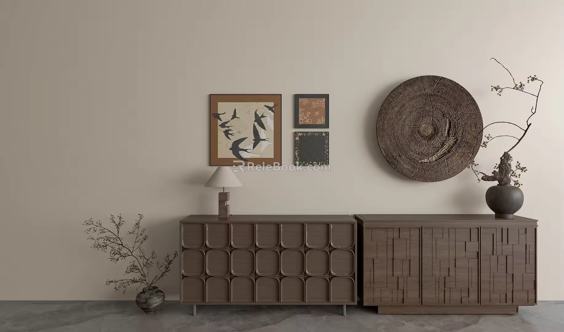 Middle Ancient Hallway Cabinet Hanging Picture Combination 3d model