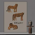Animal Painting With Three Yellow Black Striped Tigers And ROAR Text On Light Background
