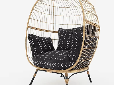 Egg Shaped Rattan Leisure Chair With Black Cushion And White Arrow Pattern 3d model