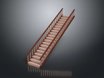 Elegant Wooden Staircase Design With Carved Handrail And Light Colored Steps 3d model