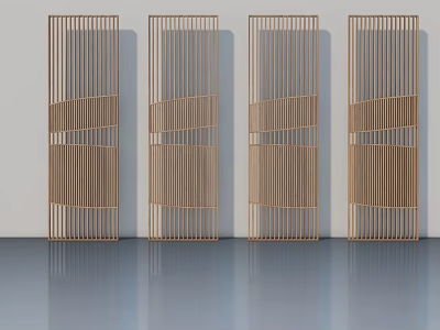Four Wooden Hinged Doors With Vertical Slats And Geometric Patterns In Light Colored Room 3d model