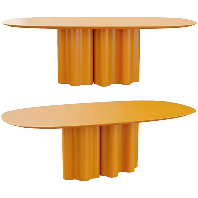 Modern Orange Oval Conference Table With Pleated Wavy Legs Design For Office 3d model