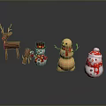 Festive Christmas Decorations Featuring Reindeer And Snowmen With Scarves And Hats