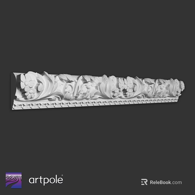 Carved Architectural Decorative Component with Intricate Floral and Leaf Patterns in White Finish 3d model 