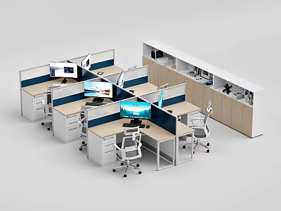Modern Office Desk And Chair Set With Partition Workstations And Storage Cabinets 3d model