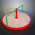 Playground Spinning Platform With Colorful Railings Red Base And Wooden Surface