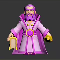 3D Cartoon Purple Wizard In Pink Robe Holding Yellow Book And Golden Scroll