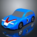 Stylish Blue Toy Car With Red V Shaped Logo White Decorations And Black Wheels