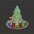 Green Decorated Christmas Tree With Colorful Gift Boxes On Red Base