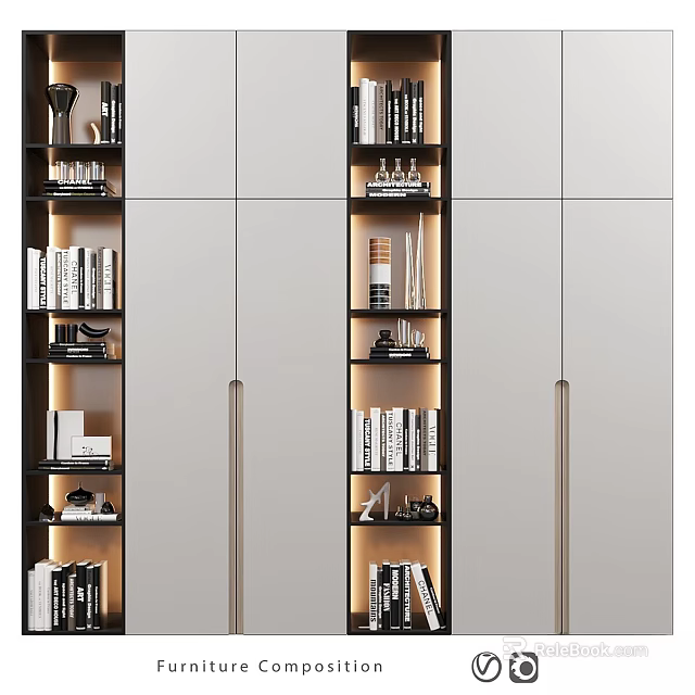 Modern Elegant Bookshelf Interior Design With Shelves Books And Decor Items 3d model 
