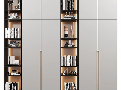 Modern Elegant Bookshelf Interior Design With Shelves Books And Decor Items 3d model