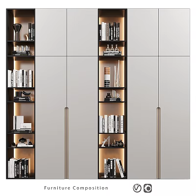 Modern Elegant Bookshelf Interior Design With Shelves Books And Decor Items 3d model