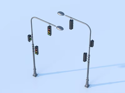Traffic Lights And Street Lamps With Curved Poles For Urban Streets 3d model