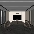 Modern Conference Room With Large Windows Long Meeting Table White Chairs And Ceiling Light Strips