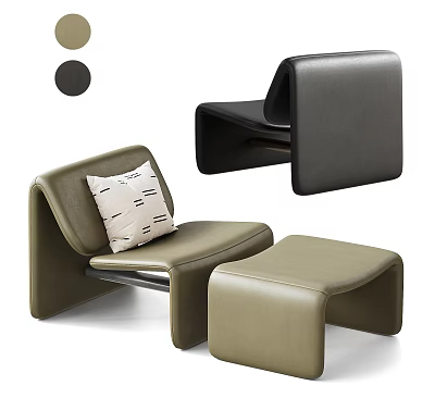 Modern Olive Green Leisure Chair With Black Accent Ottoman And Decorative Pillow 3d model