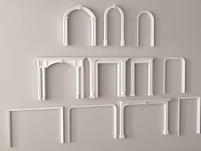 White Architectural Components Featuring Various Arch And Frame Designs For Interior 3d model
