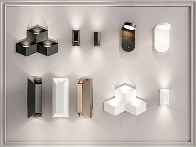 Modern Wall Lamps With Geometric Shapes In Black White Brown Designs For Interior Lighting 3d model