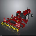 Red Tractor With Front Agricultural Machinery And Yellow Components On Dark Background