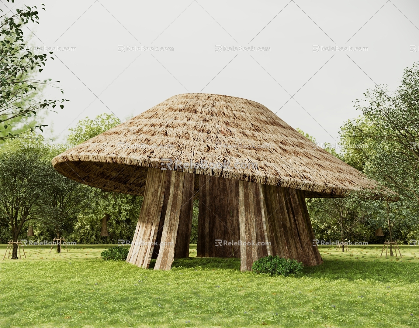 Outdoor thatched cottage thatched pavilion gazebo sunshade camping cottage wooden house grass shed 3d model