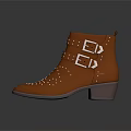 Orange Studded Ankle Boots With Double Buckles And Block Heel