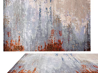 Modern Abstract Square Rug with Gray Blue Red Distressed Artistic Patterns 3d model