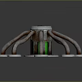 Futuristic Mechanical Equipment With Multiple Metal Arms Green Glowing Core And Supporting Feet