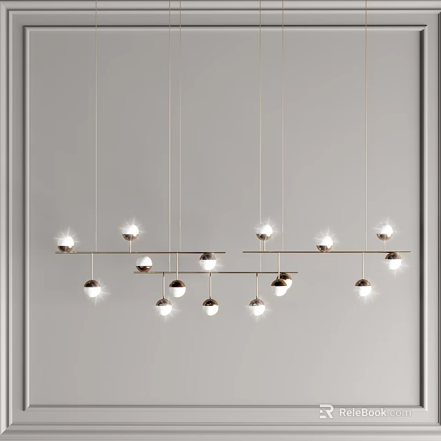 Modern Linear Pendant Light With Metal Frame And Multiple Bulbs For Interior Design 3d model 