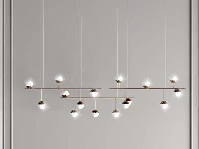 Modern Linear Pendant Light With Metal Frame And Multiple Bulbs For Interior Design 3d model