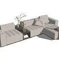 Modern Sectional Sofa With Light Upholstery Pillows Side Table Books And Plants 3d model