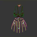Stylish Red Bra And Silver Fringed Skirt With Green Diamond Accent