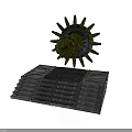 Heavy Duty Metal Spiked Gear Component On Layered Industrial Platform Structure
