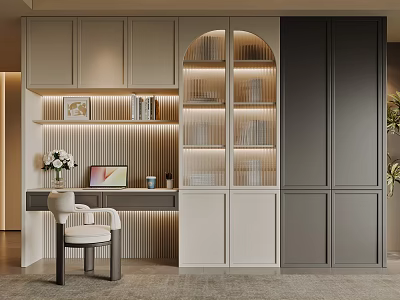 Modern Study Room Interior With Open Bookshelves Writing Desk Chair And Decorative Lighting 3d model