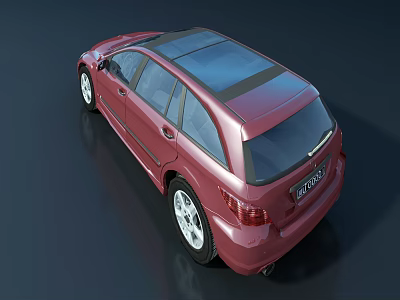 Red Wagon Car With Black Roof Sunroof And Modern Silver Wheels Design 3d model