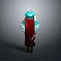 Traditional Japanese Kimono With Teal Sleeves Red Obi And Floral Patterns