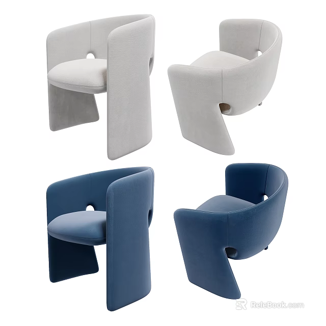 Modern Stylish Dining Chairs With Curved Backrests And Upholstered Seats In Various Colors 3d model 