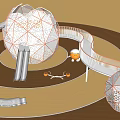 Innovative Playground Equipment Featuring Spherical Mesh Structures Spiral Slides And Circular Layout