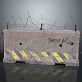 Concrete Barrier With Barbed Wire Stop War Graffiti And Yellow Black Warning Stripes